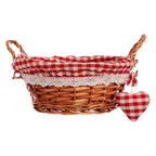 Red Gingham Lining Round Willow Bread Basket