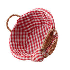 Red Gingham Lining Round Willow Bread Basket