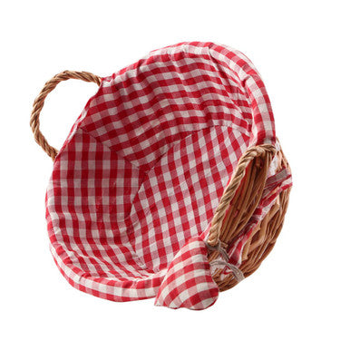 Red Gingham Lining Round Willow Bread Basket