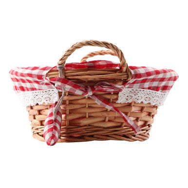 Red Gingham Lining Round Willow Bread Basket