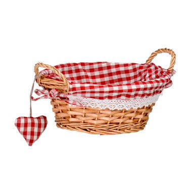 Red Gingham Lining Round Willow Bread Basket