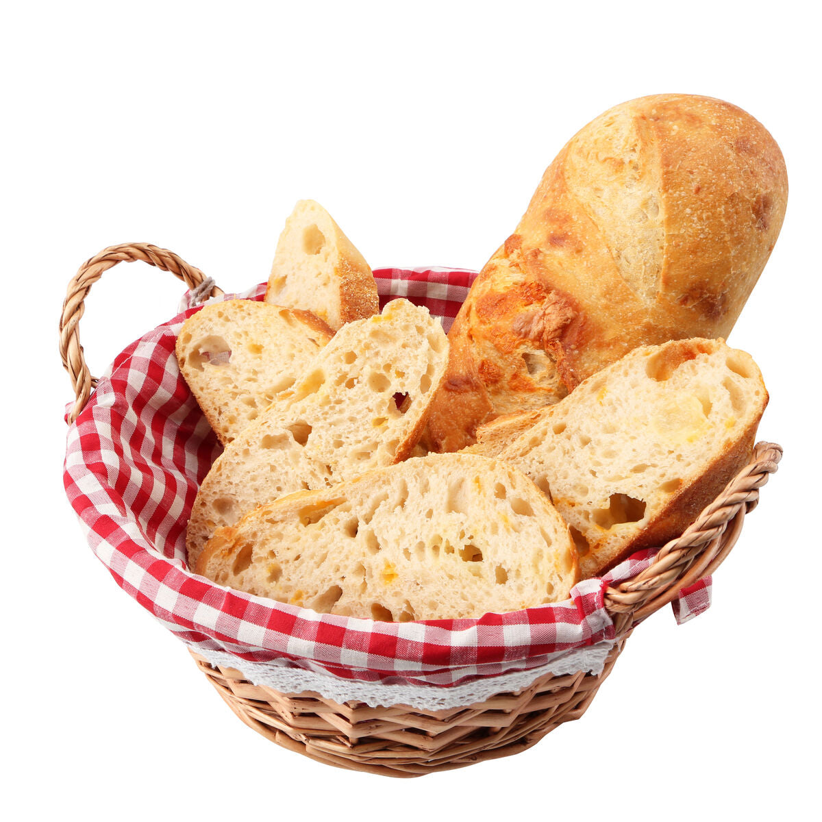 Red Gingham Lining Round Willow Bread Basket