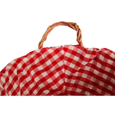 Red Gingham Lining Round Willow Bread Basket