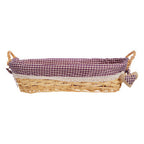 Purple Gingham Lining Oblong Willow Bread Basket