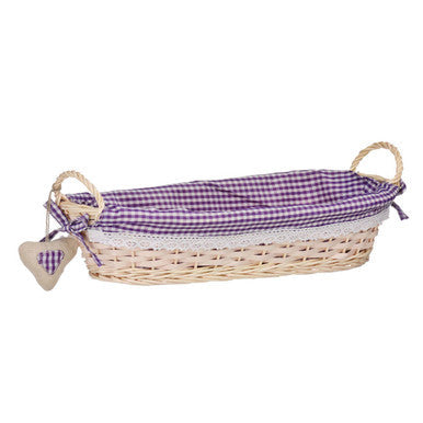 Purple Gingham Lining Oblong Willow Bread Basket
