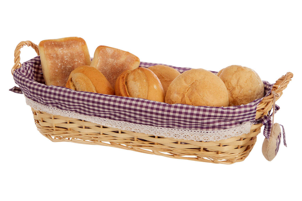 Purple Gingham Lining Oblong Willow Bread Basket