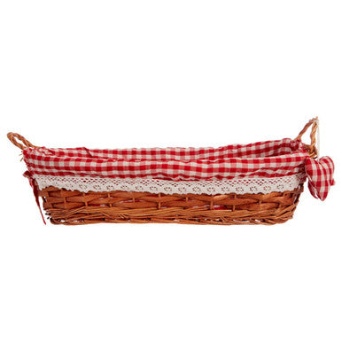 Red Gingham Lining Oblong Willow Bread Basket