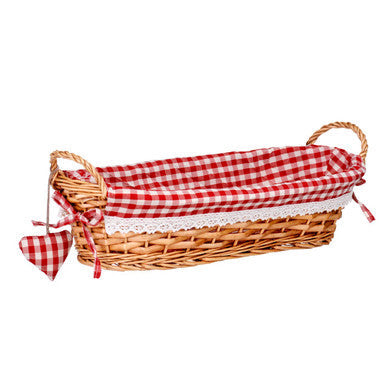 Red Gingham Lining Oblong Willow Bread Basket