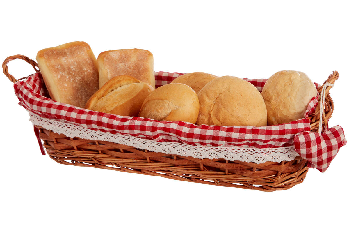 Red Gingham Lining Oblong Willow Bread Basket