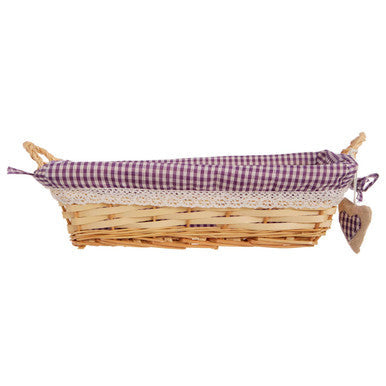 Purple Gingham Lining Large Rectangular Willow Bread Basket