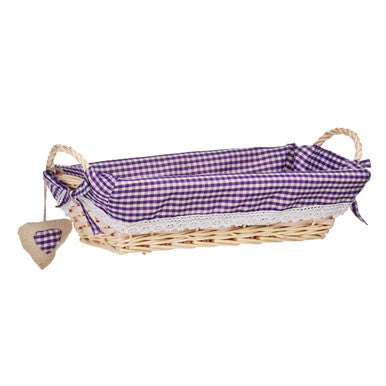 Purple Gingham Lining Large Rectangular Willow Bread Basket