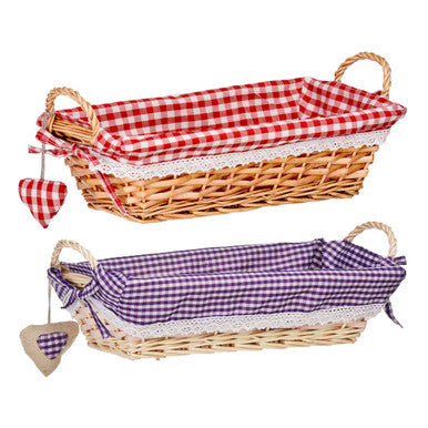 Purple Gingham Lining Large Rectangular Willow Bread Basket