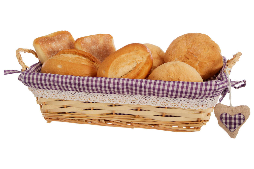 Purple Gingham Lining Large Rectangular Willow Bread Basket