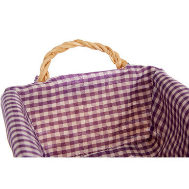 Purple Gingham Lining Large Rectangular Willow Bread Basket