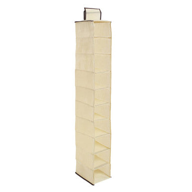 Cream Brown Trim 10 Section Hanging Shoe Organiser