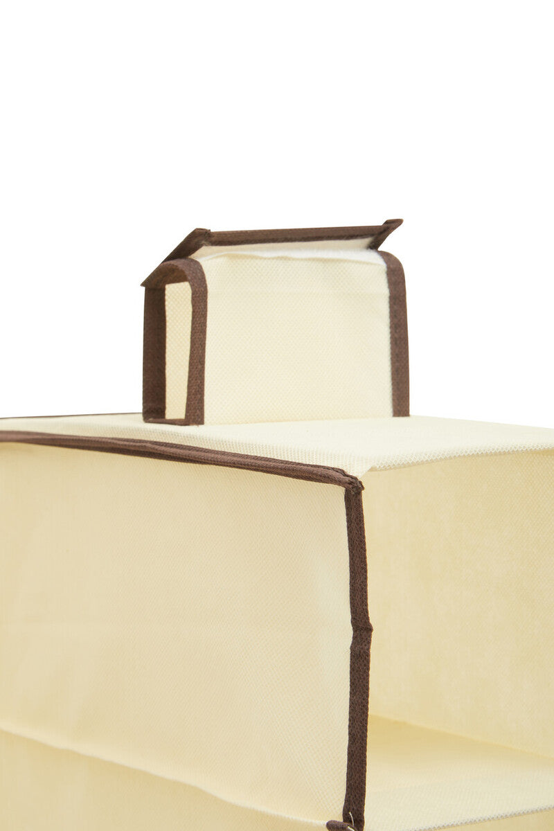 Cream Brown Trim 10 Section Hanging Shoe Organiser