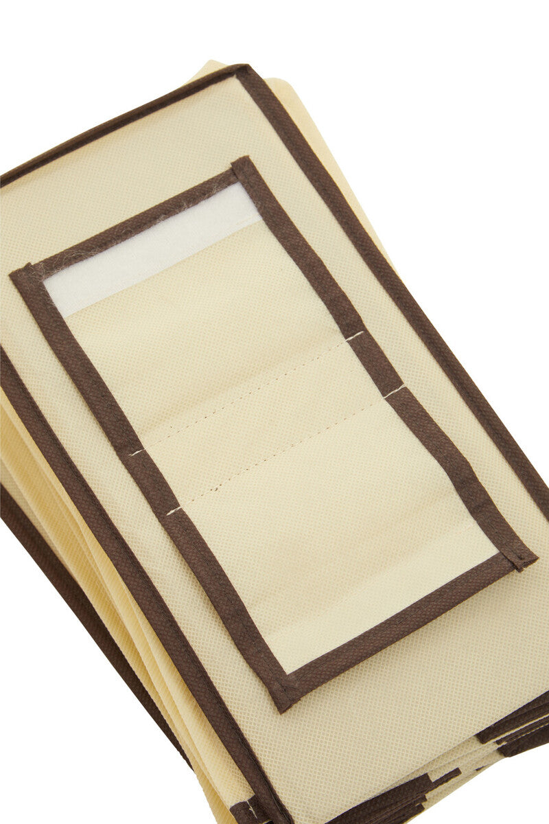Cream Brown Trim 10 Section Hanging Shoe Organiser