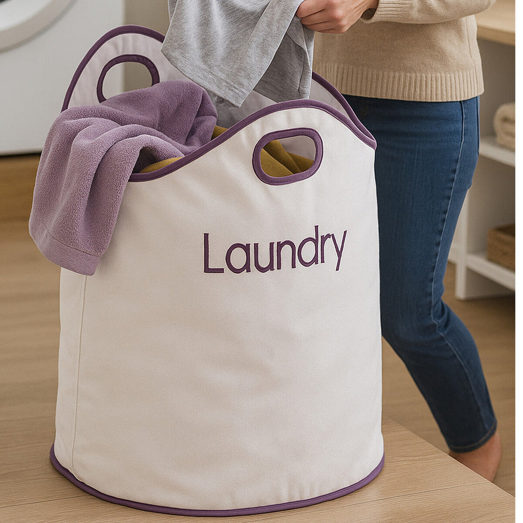 White and Purple Laundry Bag