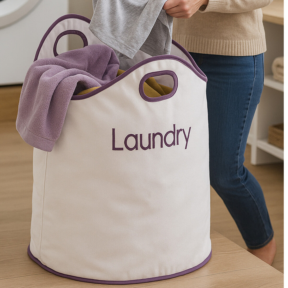 White and Purple Laundry Bag