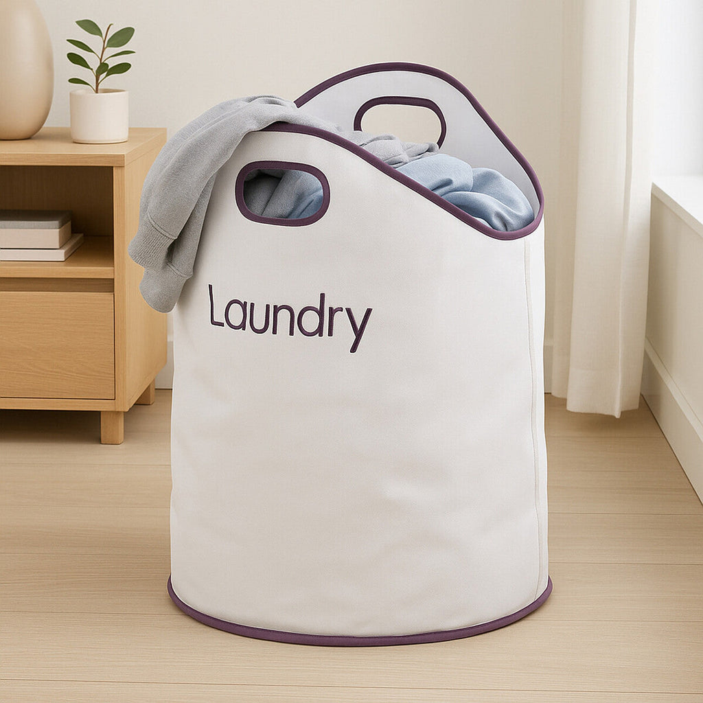 White and Purple Laundry Bag