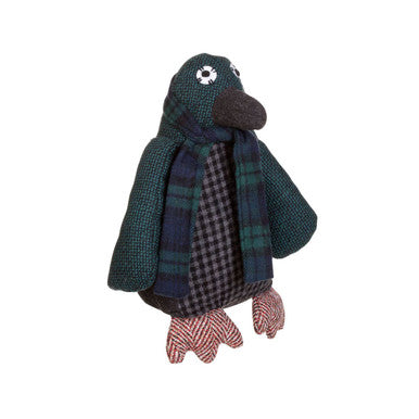Small Green Check Penguin Door Stop