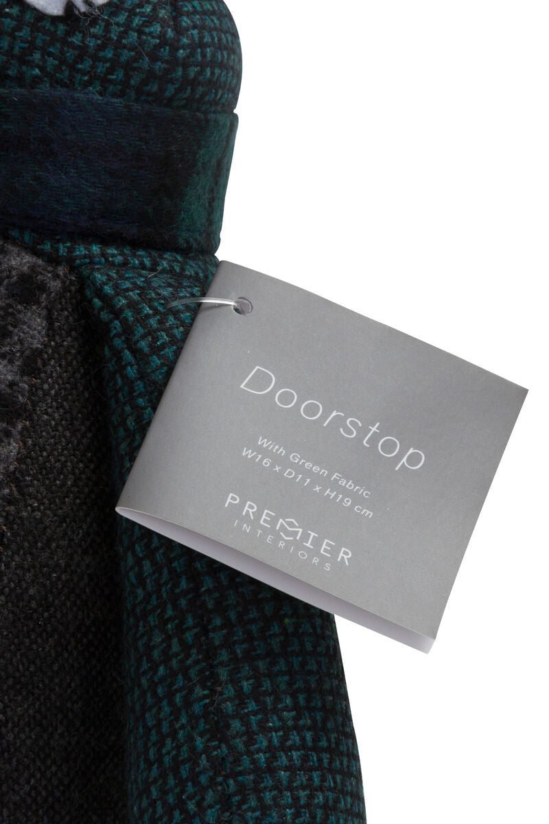 Small Green Check Penguin Door Stop