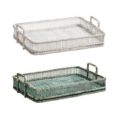 Rattan and Bamboo Grey Washed Rectangular Tray