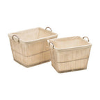 Rattan and Bamboo White Washed Set of 2 Storage Baskets