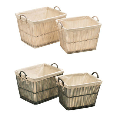 Rattan and Bamboo White Washed Set of 2 Storage Baskets