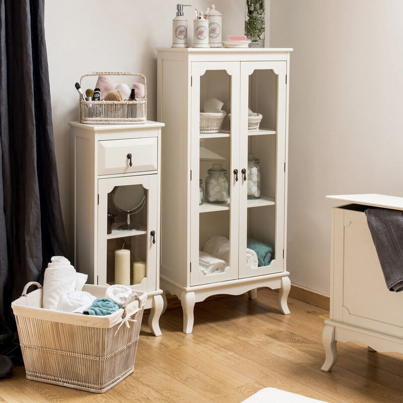 Rattan and Bamboo White Washed Set of 2 Storage Baskets