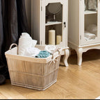 Rattan and Bamboo White Washed Set of 2 Storage Baskets