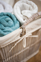 Rattan and Bamboo White Washed Set of 2 Storage Baskets