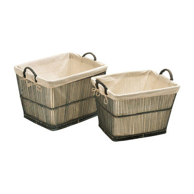 Washed Grey Rattan and Bamboo Set of 2 Storage Baskets