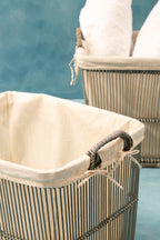 Washed Grey Rattan and Bamboo Set of 2 Storage Baskets