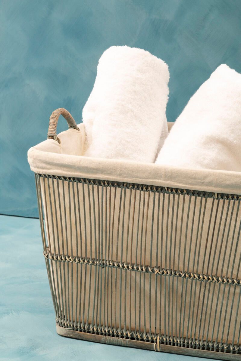 Washed Grey Rattan and Bamboo Set of 2 Storage Baskets