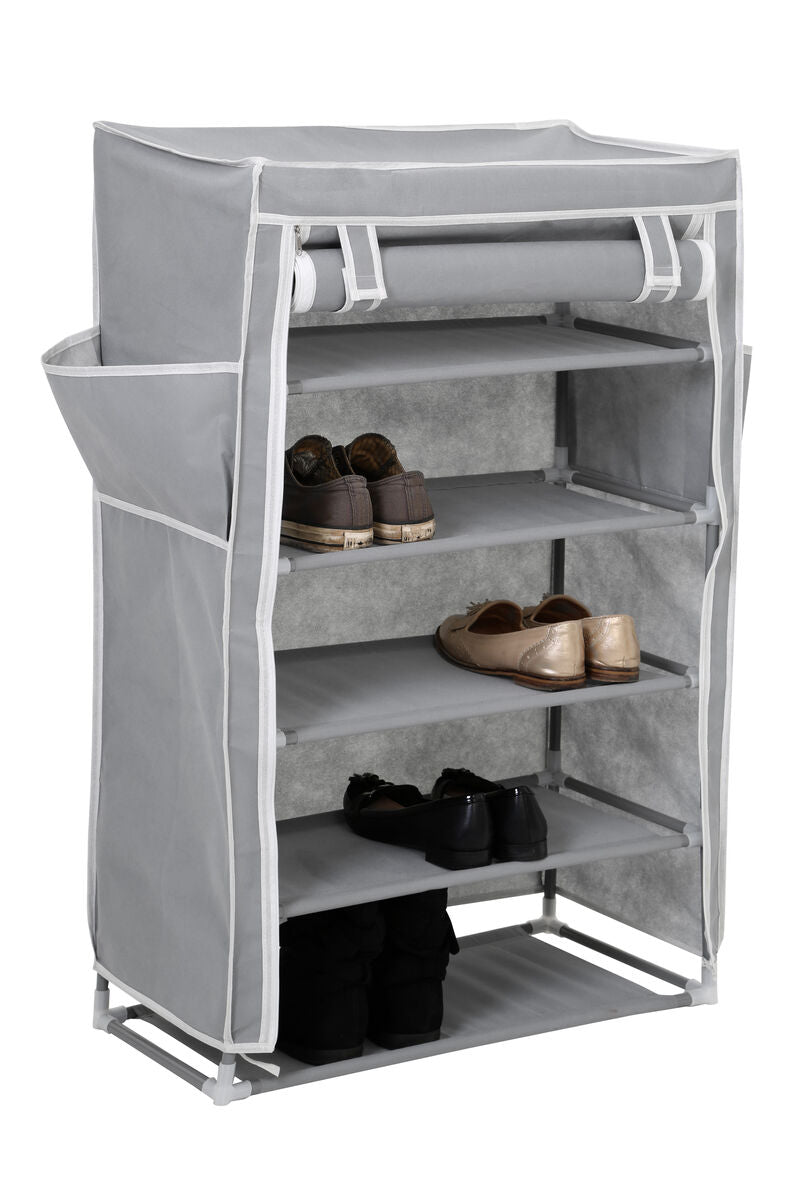 Grey 5 Tier Shoe Rack with Cover