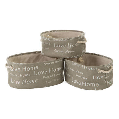 Set of Three Grey Oval Storage Baskets