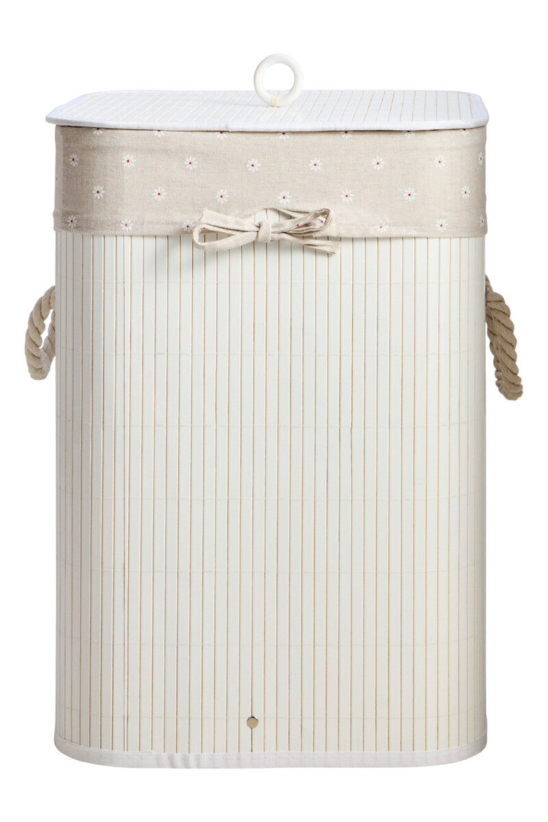 White Square Bamboo Laundry Hamper