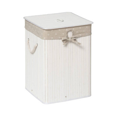 White Square Bamboo Laundry Hamper