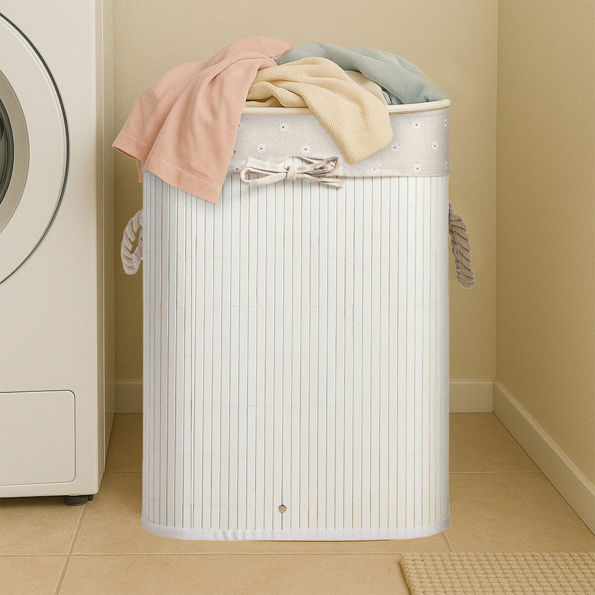 White Square Bamboo Laundry Hamper