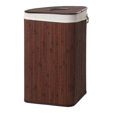 Dark Brown Bamboo Corner Laundry Hamper