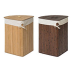Dark Brown Bamboo Corner Laundry Hamper
