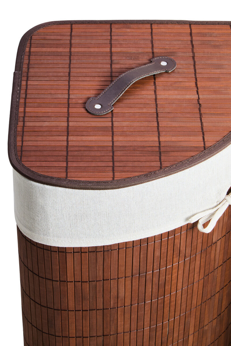 Dark Brown Bamboo Corner Laundry Hamper