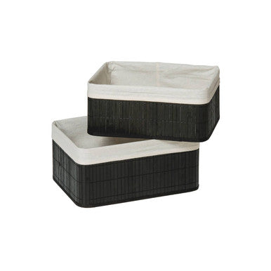 Set of Two Black Bamboo Storage Boxes