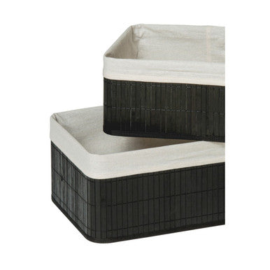 Set of Two Black Bamboo Storage Boxes