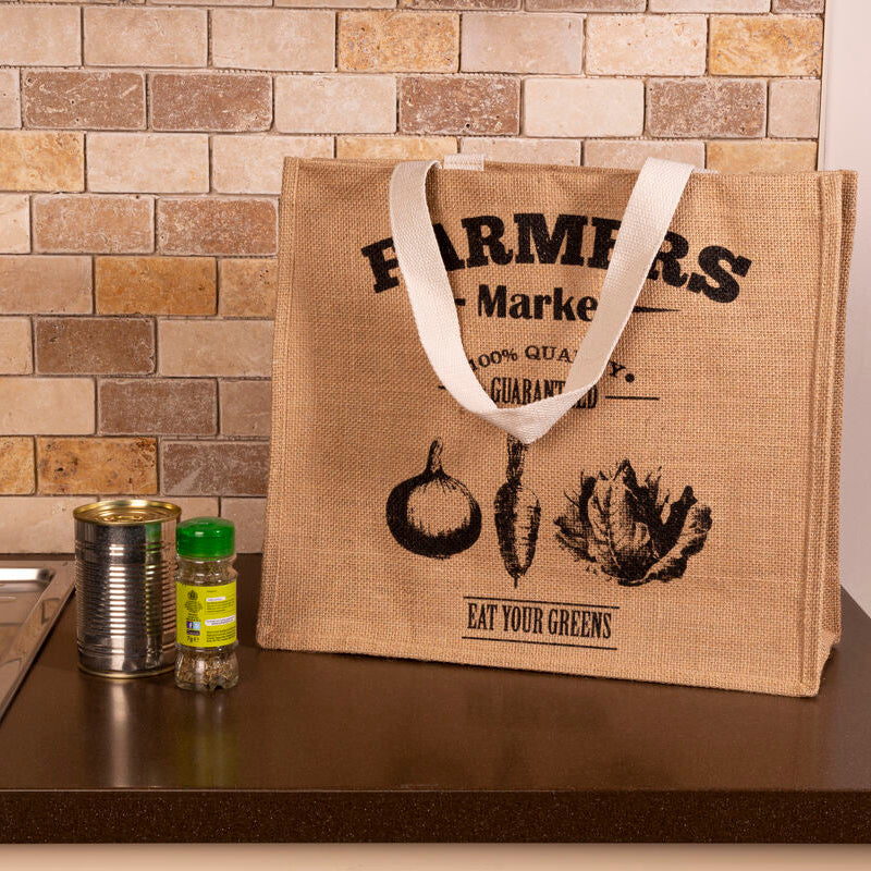 Black and Natural Jute Shopping Bag