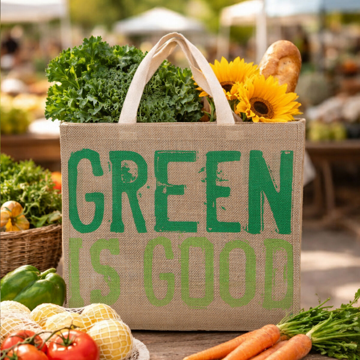 Green Is Good Jute Shopping Bag
