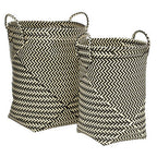 Set of Two Black and White Woven Storage Baskets