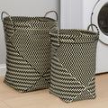 Set of Two Black and White Woven Storage Baskets
