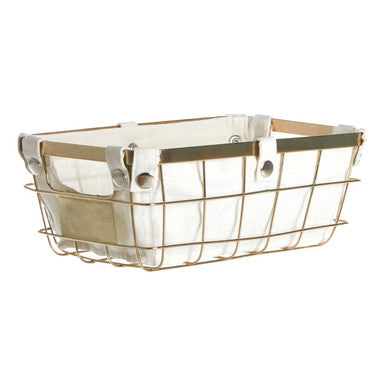 Small Gold Finish Wire Storage Basket with Lining